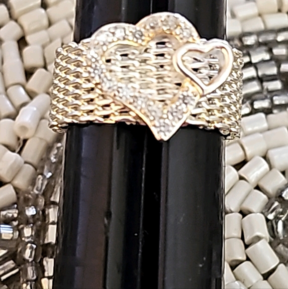 Sterling Silver Mesh Rhinestone Heart Ring - Picture 1 of 4